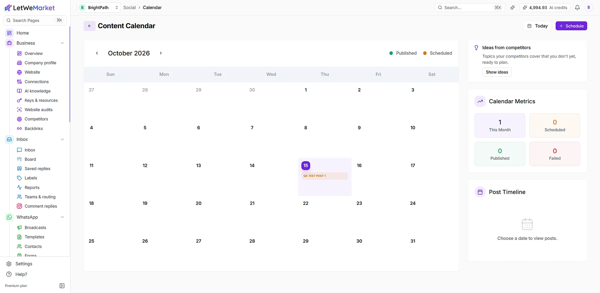 Content calendar with a scheduled post