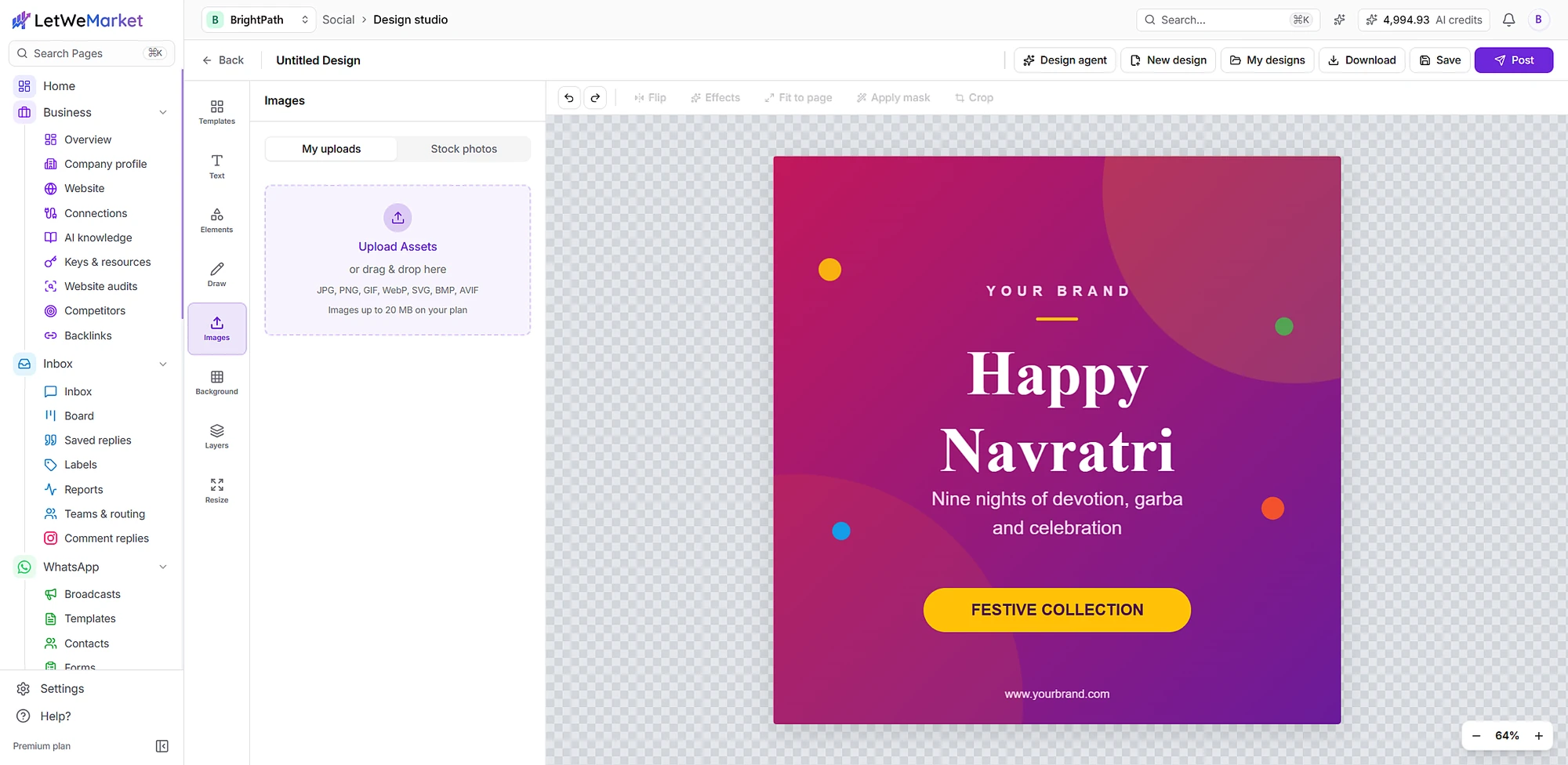 Design studio with a festival template