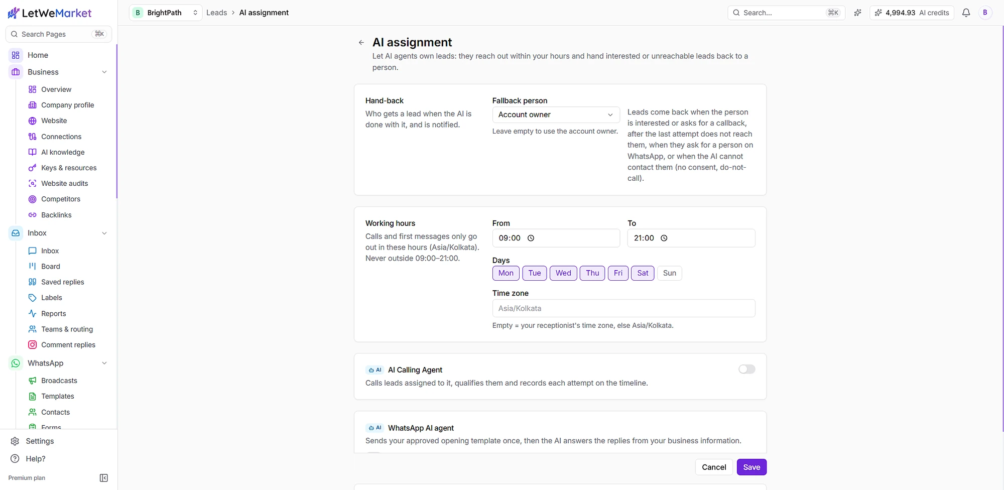 AI assignment with working hours and AI agents